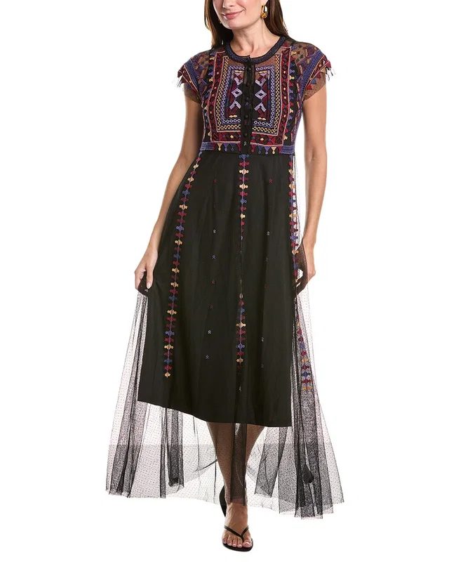 Johnny Was Apolonia Mesh Maxi Dress in //asset1.ruecdn.com/images/sw/141576/1415761903_RLSW_black.jpg, image 1 of 1 from Rue La La