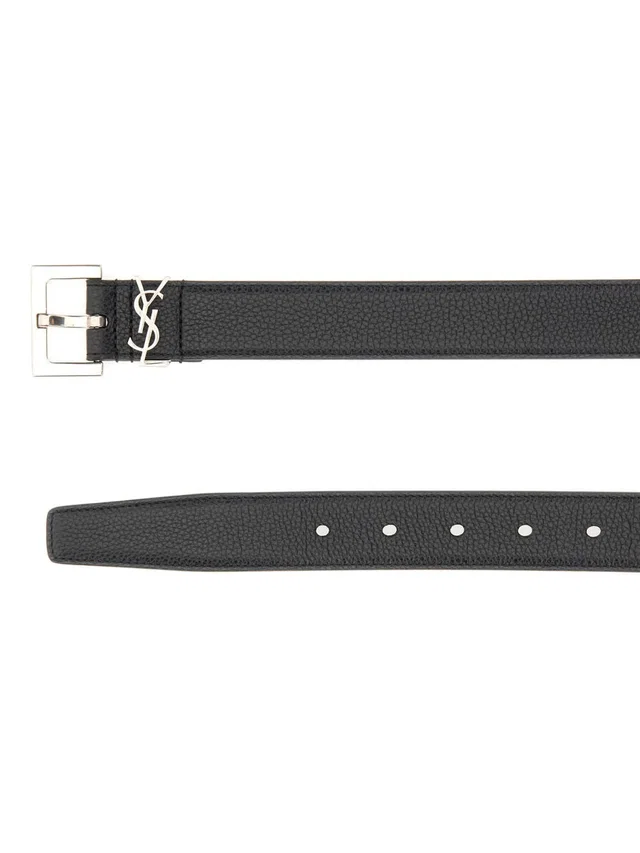 Saint Laurent Cassandre Belt — Black Calf Leather in Black Calfskin from HEWI
