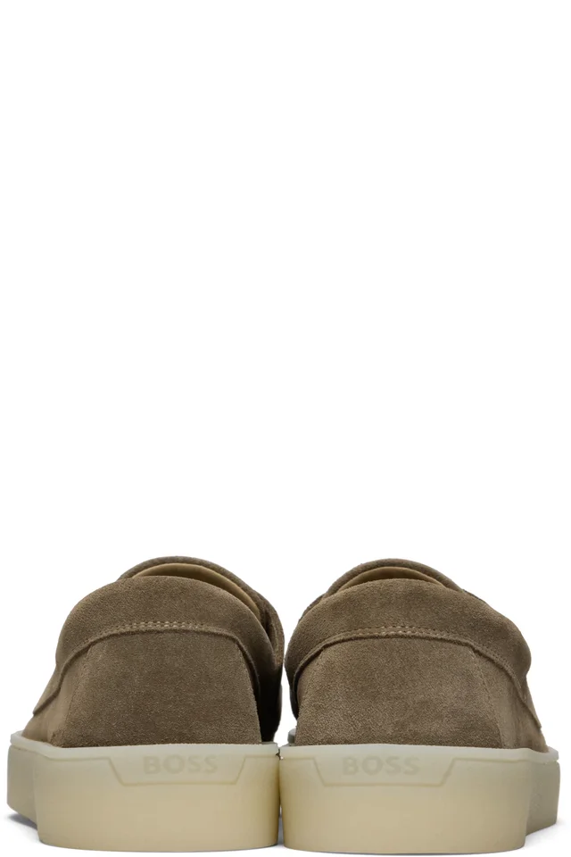 BOSS Beige Suede Boat Shoes, photo 2 of 2 from SSENSE