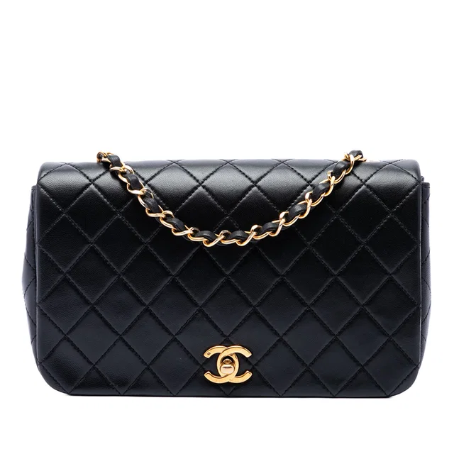 Black Chanel Medium Quilted Lambskin Full Flap Crossbody Bag in Black Lambskin from Designer Revival