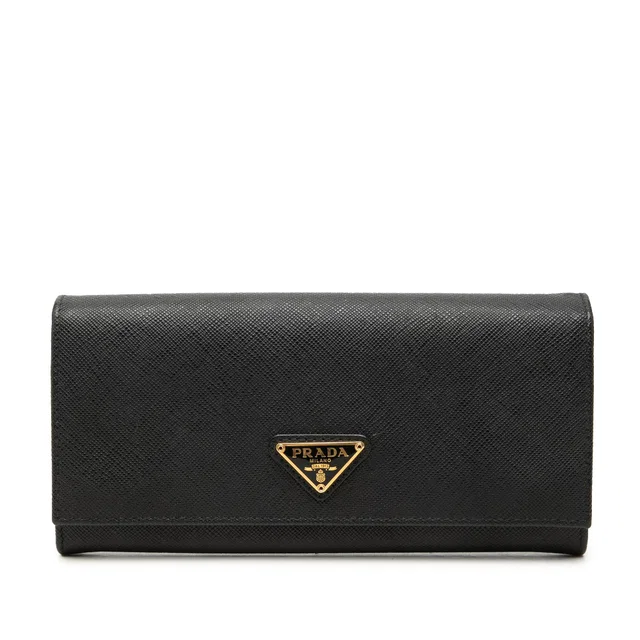 Black Prada Saffiano Bifold Long Wallet in Black Saffiano leather from Designer Revival