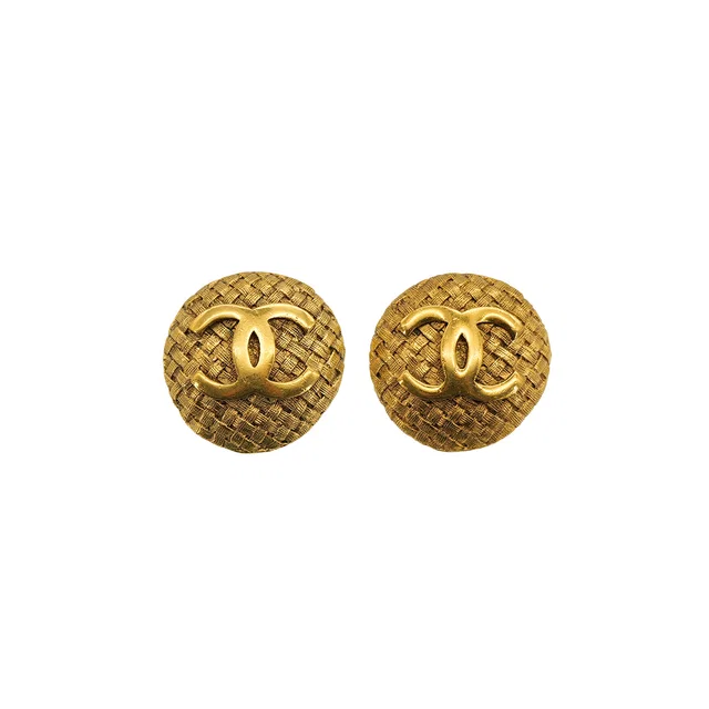 Chanel Vintage Earrings Round Cocomark Gold Accessory 29 in Gold from Luxury Promise