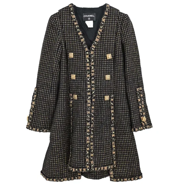 Chanel 2011 Tweed Coat Black Gold #36 in Black Tweed from AMORE Vintage Tokyo