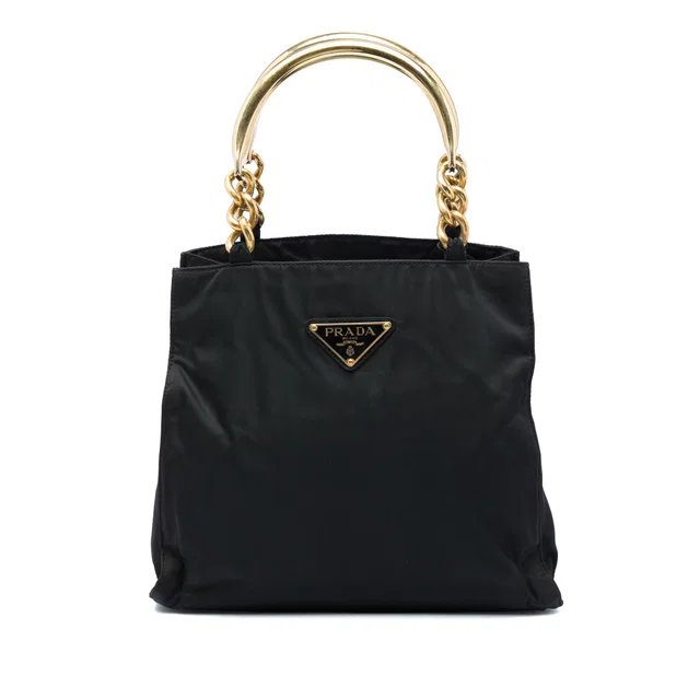 Black Prada Tessuto Metal Handle Bag in Black Nylon from Designer Revival