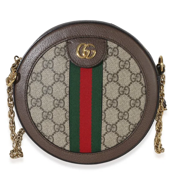 Gucci Beige GG Supreme Canvas Mini Ophidia Round Shoulder Bag in Beige Canvas from myGemma