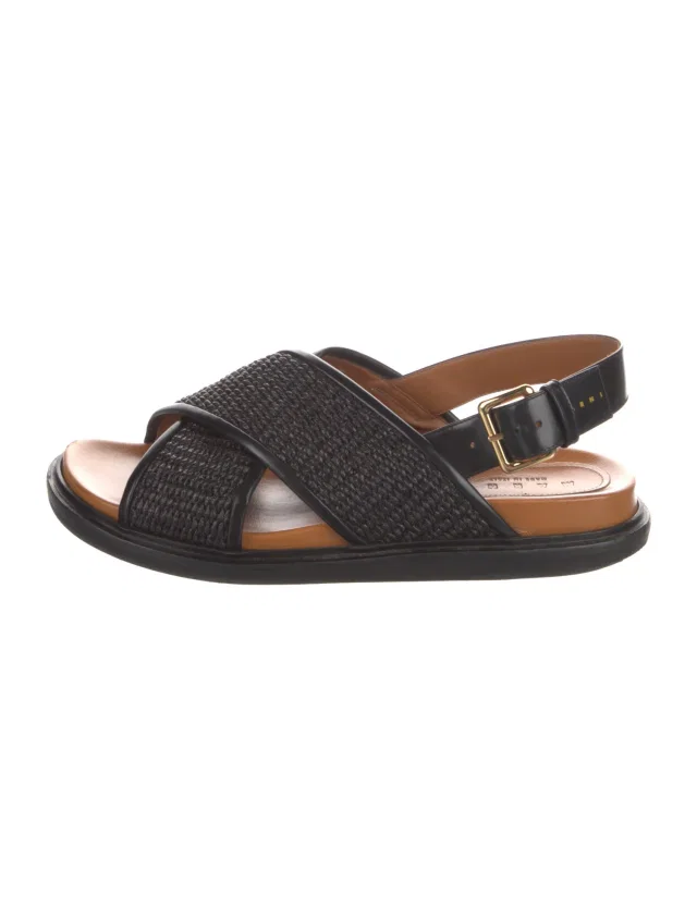 Marni Straw Sandals in black Raffia from The RealReal
