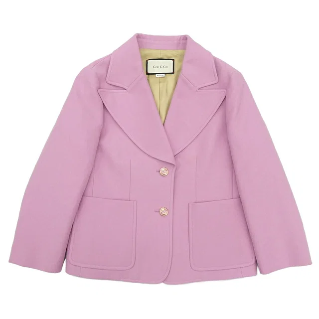 Gucci Single Tailored Short Jacket Pink Silk Wool in Pink Silk from The Reluxe