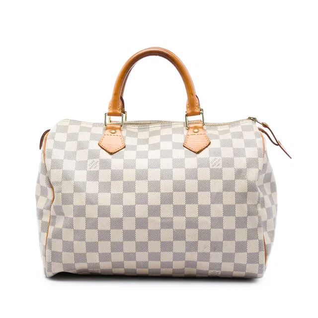 White Louis Vuitton Damier Azur Speedy 30 Boston Bag in White Canvas from Designer Revival