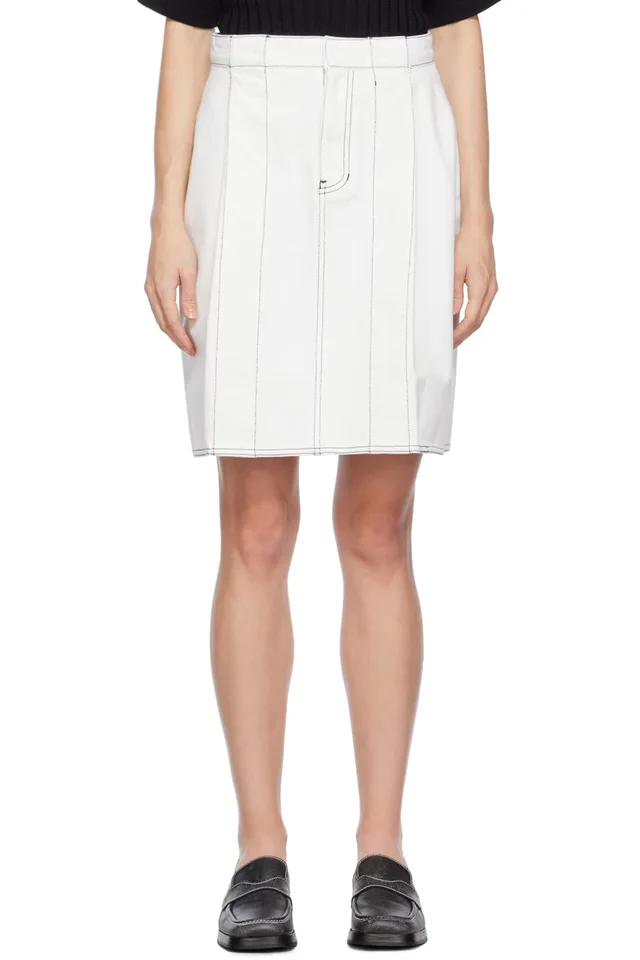 We11done White Tucked Denim Miniskirt, image 1 of 1 from SSENSE