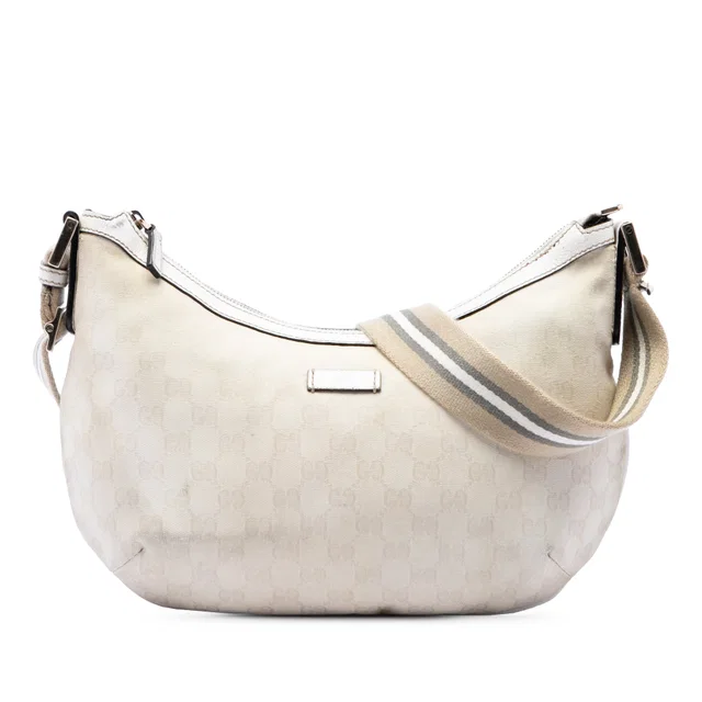Beige Gucci GG Canvas Web Crossbody in Beige Canvas from Designer Revival