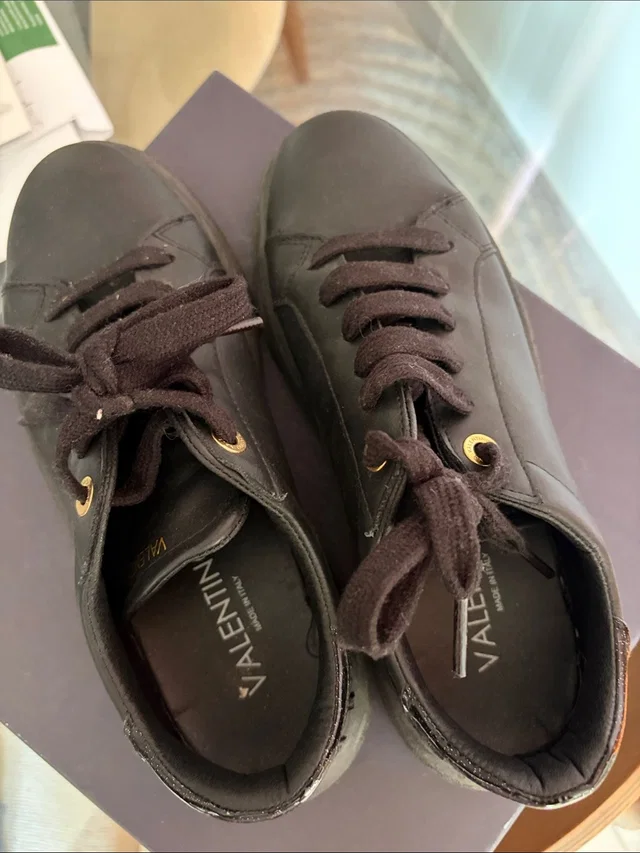 Valentino Garavani Leather Sneakers With Gold Eyelets in black Leather from Poshmark