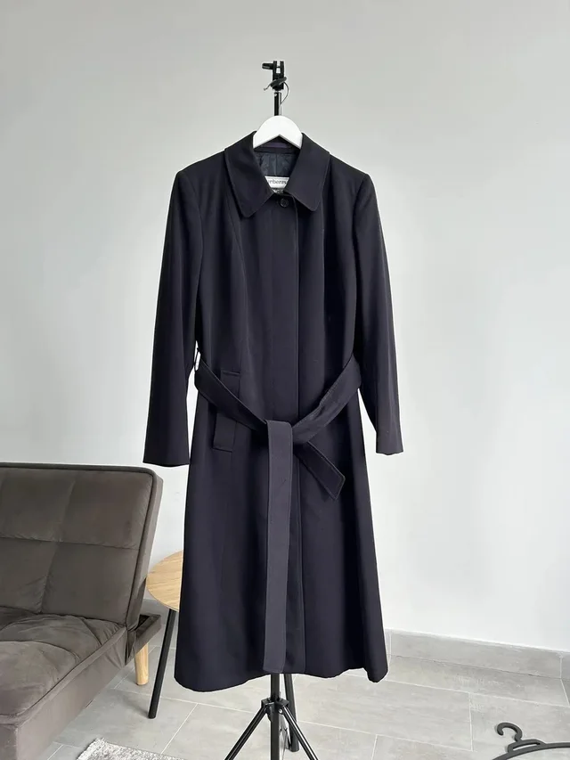 Burberry Vintage Pure Wool Belted Overcoat Long Coat, Women's (Size M) in multicolor Wool from Grailed