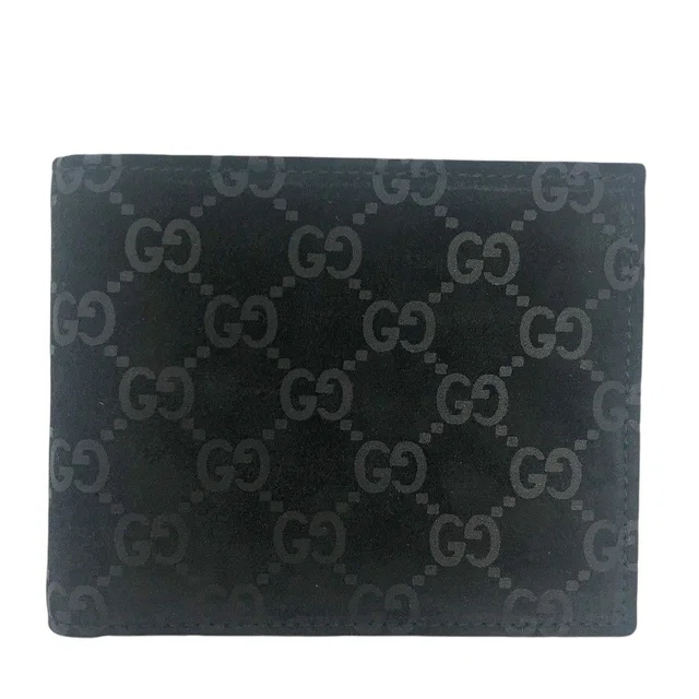 Gucci Bifold Wallet GG Pattern Suede Black in Black Suede from The Reluxe