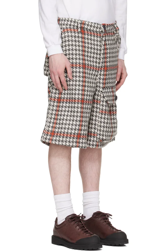 Reese Cooper White & Gray Wool Houndstooth Patch Pocket Shorts, photo 2 of 4 from SSENSE