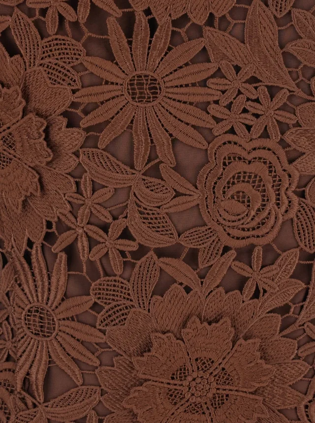 ROTATE Brown Midi Dress with All-Over Floral Embroidery and Off Shoulder Design in Tech Fabric for Women in Brown 100% Polyester, photo 5 of 6 from Gaudenzi Boutique