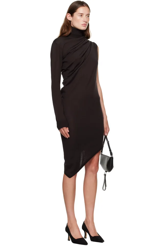 Courrèges Brown Off-Shoulder Wool Minidress, photo 2 of 5 from SSENSE