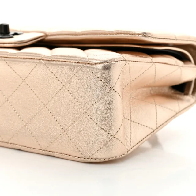 Chanel Metallic Lambskin Quilted Medium Double Flap Gold Black in Black Lambskin from FASHIONPHILE, photo 10 of 12