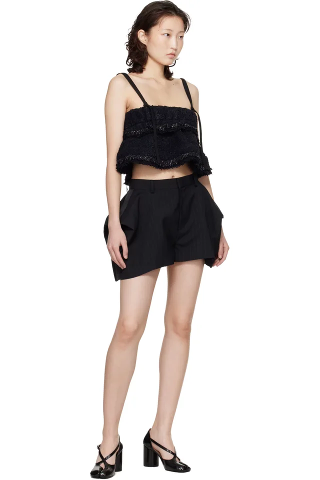 sacai Black Chalk Stripe Shorts, photo 4 of 4 from SSENSE