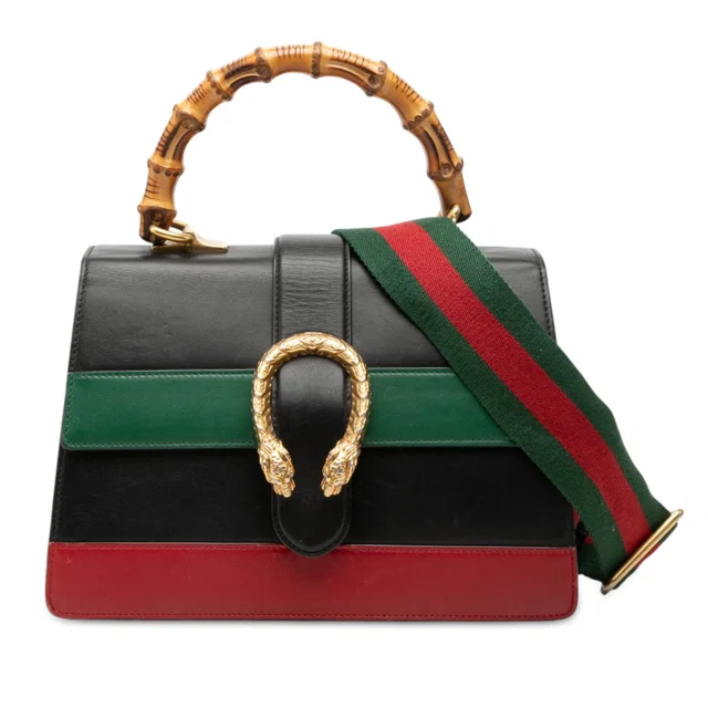 Black Gucci Medium Calfskin Bamboo Dionysus Web Satchel in Black Calfskin from Designer Revival