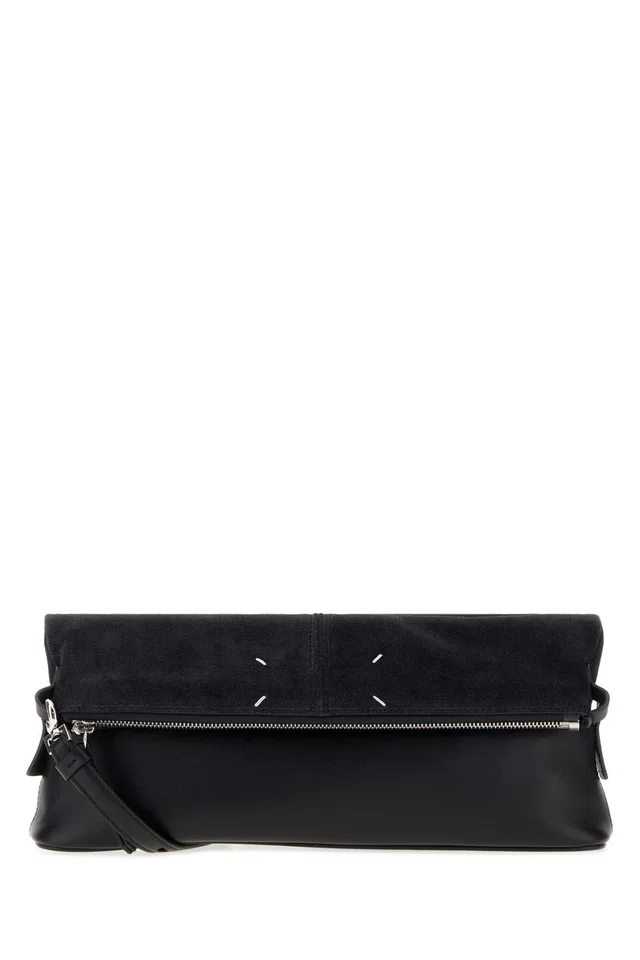 Maison Margiela Suede And Leather Fold-Over Clutch — Gray in Grey Suede from HEWI
