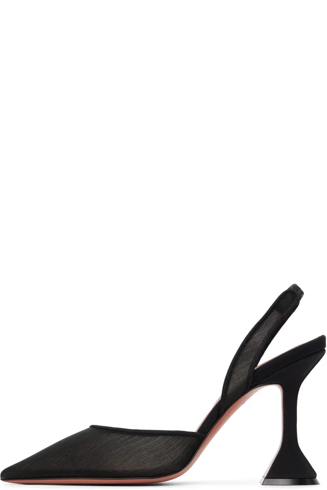 Amina Muaddi Black Holli Mesh Sling 95 Heels, photo 3 of 5 from SSENSE