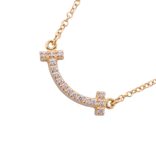 Tiffany & Co. Necklace T Smile Mini 18k Pink Gold Diamond in Pink from The Reluxe