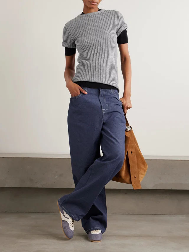 THE ELDER STATESMAN Ribbed cashmere T-shirt in Grey, photo 2 of 2 from NET-A-PORTER (Canada)