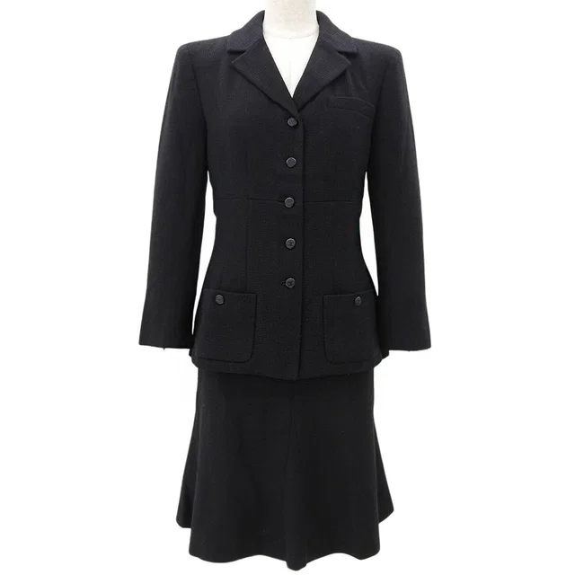 Chanel 2003 Wool CC Mark Button Setup #38 Black in Black Wool from VINTAGE QOO TOKYO