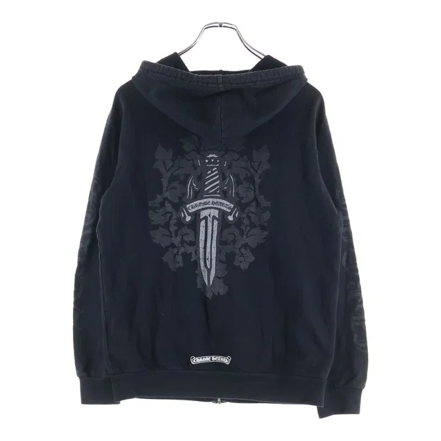 Chrome Hearts Sweatshirt HD Zip Back Vintage Dagger Print Zip Up Hoodie Black in Black from The Reluxe