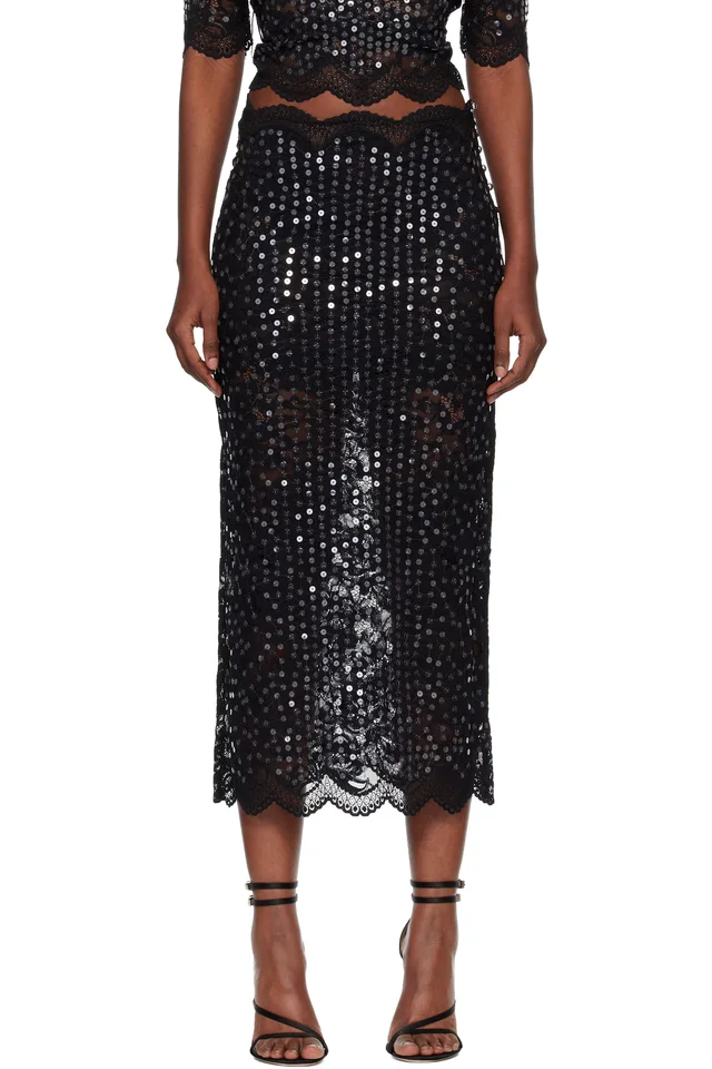 Rabanne Black Sequinned Midi Skirt, image 1 of 1 from SSENSE