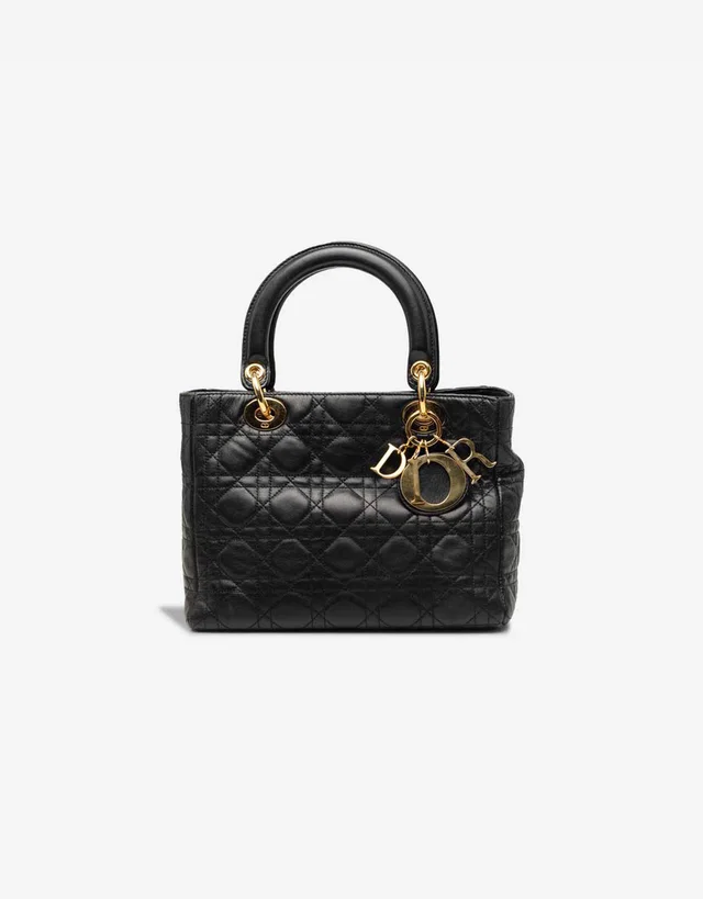 Dior Lady Medium Lamb Black in Black Lambskin from SACLÀB