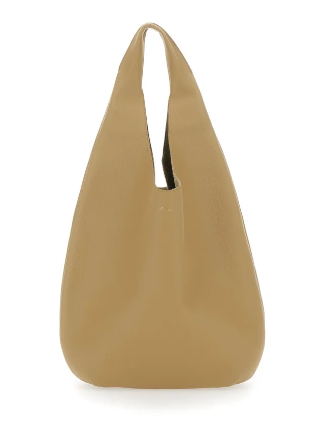 'Le Neige' Beige Shoulder Bag with Logo Embossed on the Front in Crinkled Leather for Women in Beige, image 1 of 1 from Gaudenzi Boutique