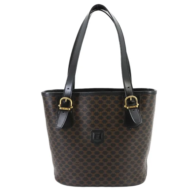 Celine Macadam Tote Bag Leather Black Gold Vintage in Black Leather from The Reluxe