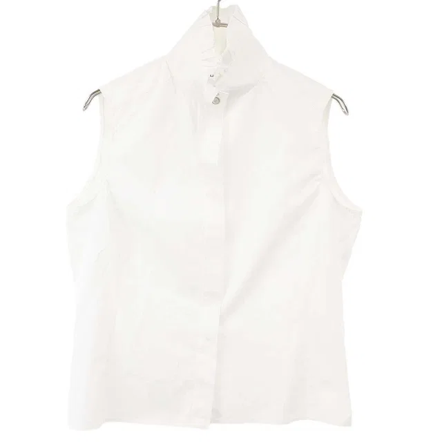 Chanel Bijou Button Sleeveless High Neck Blouse Shirt White 42 in White from The Reluxe
