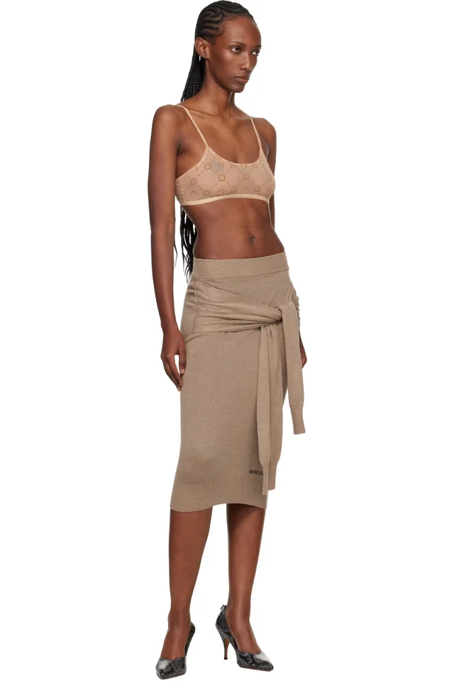 Marine Serre Beige Hybrid Knit Wrapped Midi Skirt, photo 4 of 4 from SSENSE