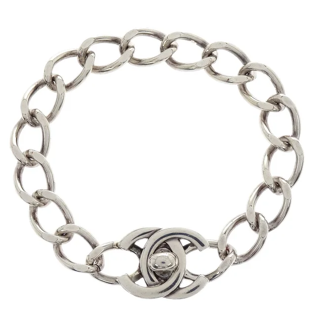 Chanel CC Turnlock Bracelet Silver 96P in Silver from AMORE Vintage Tokyo
