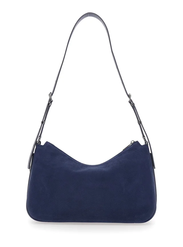Michael michael kors 'Nolita Medium' Blue Shoulder Bag with Logo Charm and Adjustable Strap in Suede Women in Blue 100% Cow Leather, photo 7 of 11 from Gaudenzi Boutique