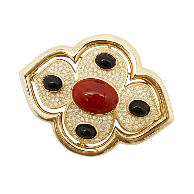 Dior Rhinestone Brooch Black/Red Metal Rhinestone in Black from GALLERY RARE
