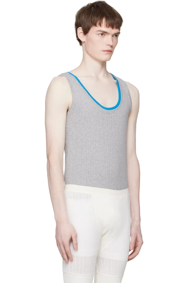 Dries Van Noten Gray Pointelle Tank Top, photo 2 of 5 from SSENSE