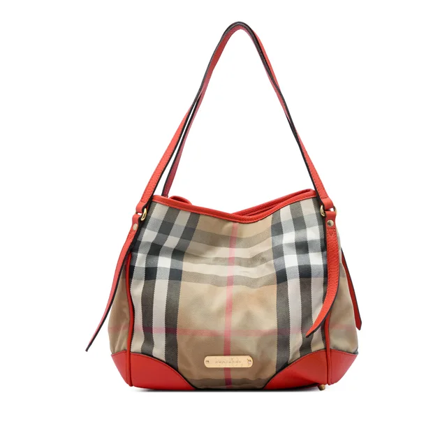 Brown Burberry Small House Check Canvas Bridle Canterbury Tote in Brown Canvas from Designer Revival