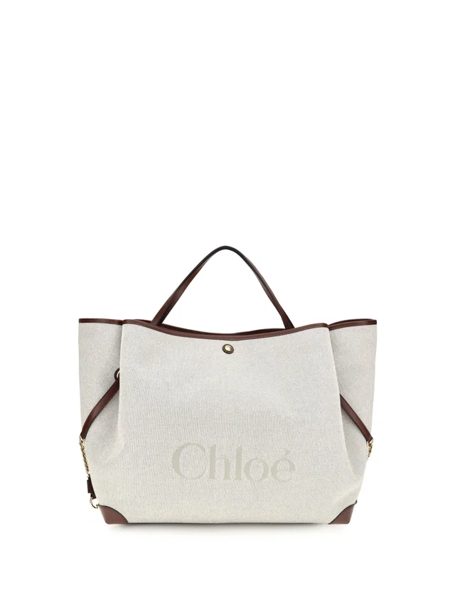 Chloé Large Carry Tote Bag — Beige Cotton in Beige Woven leather from HEWI