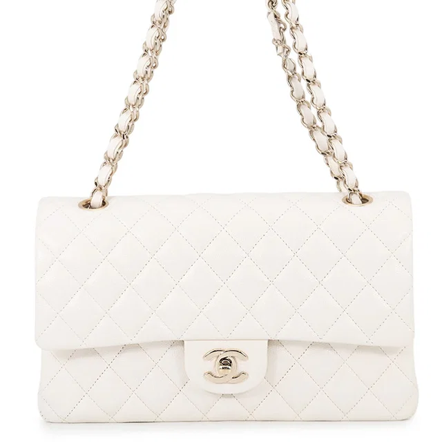 Chanel Matelasse W Flap ChainShoulder Bag WhiteA01112 Caviar Leather Size 25 in Caviar leather from GALLERY RARE