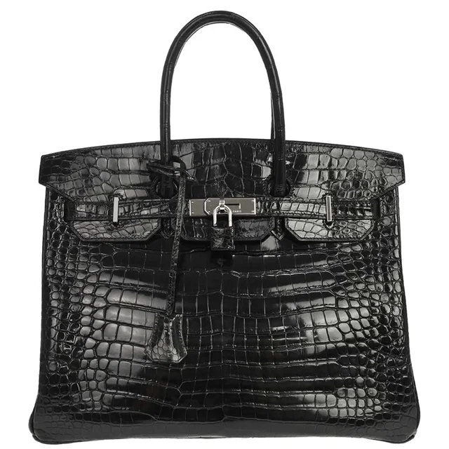 Hermès Black Porosus Birkin 35 Handbag in Black Crocodile from AMORE Vintage Tokyo
