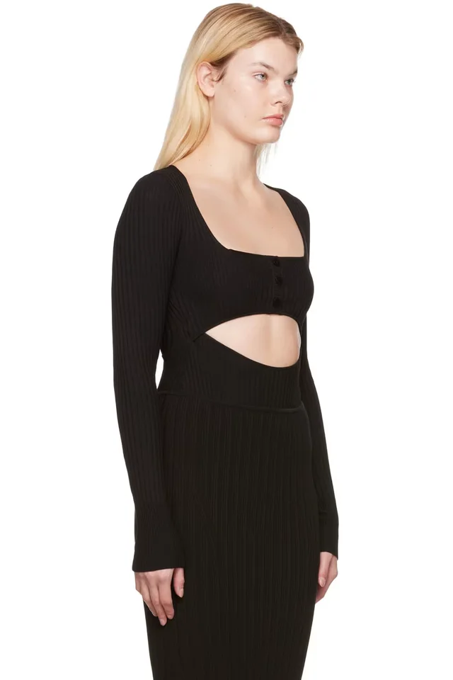 ANDREĀDAMO Black Cut-Out Bodysuit, photo 2 of 5 from SSENSE