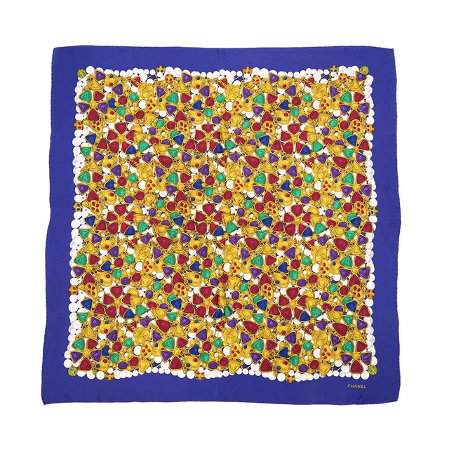 Chanel Vintage Gripoix Pattern Scarf Purple Multicolor Silk in Purple Silk from Luxury Promise