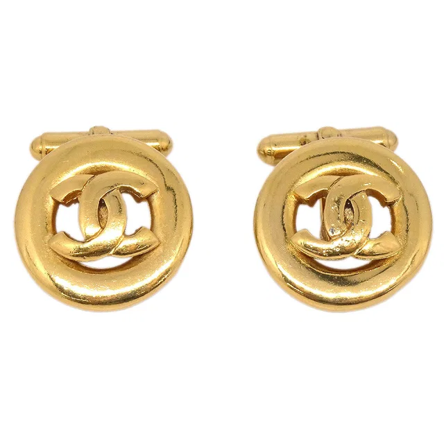 Chanel Button Cufflinks Earrings Gold in Gold from AMORE Vintage Tokyo