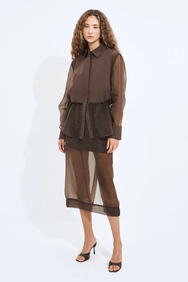 Aje Studio Paige Sheer Skirt in Brown from Aje, photo 1 of 1