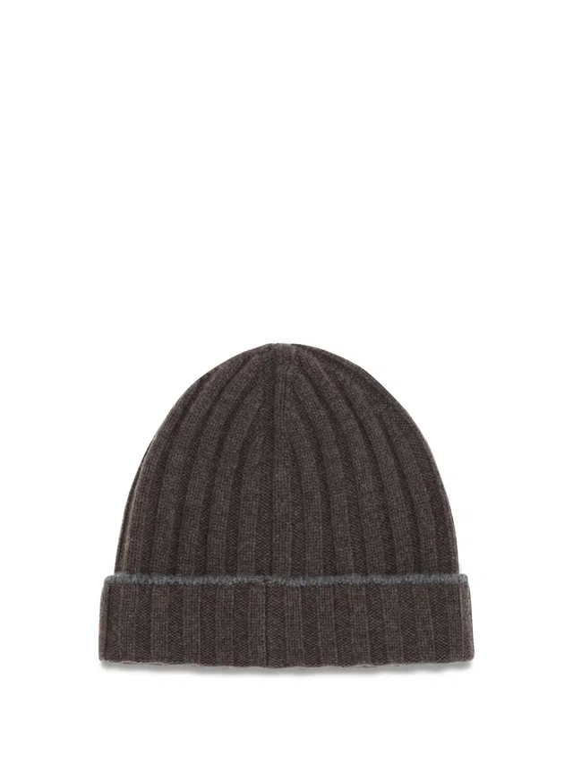 Brunello Cucinelli M2240900 Ribbed Cashmere Beanie — Brown Kashmir/capra Hircus Beanies in Brown Cashmere from HEWI
