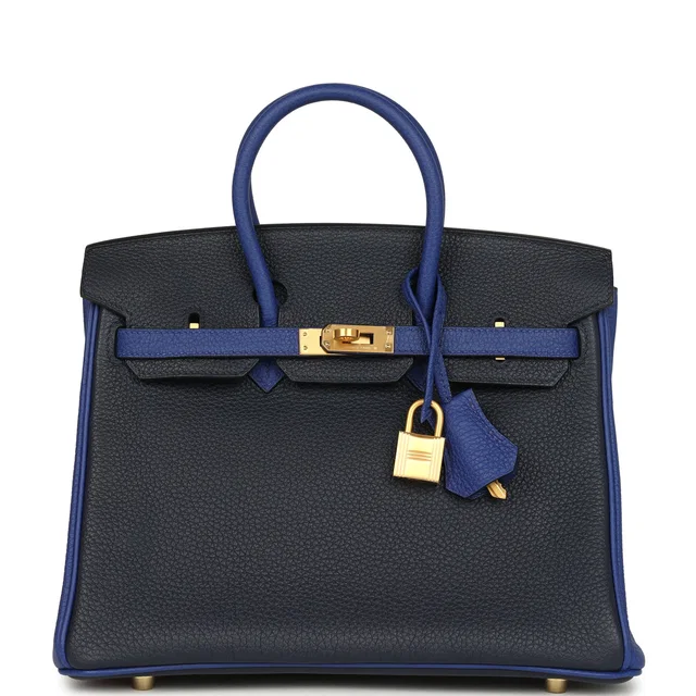 Hermès Special Order (HSS) Birkin 25 Bi-Color Bleu Nuit, Bleu Electric Togo Brushed Gold Hardware in Navy Togo leather from Madison Avenue Couture