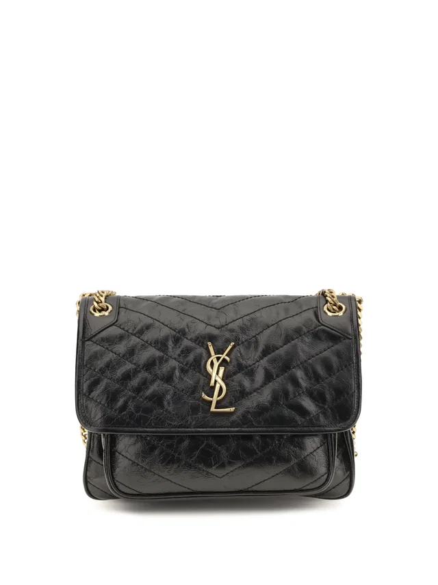 Saint Laurent Niki Shoulder Bag — Black Calf Leather Bos Taurus in Black Calfskin from HEWI